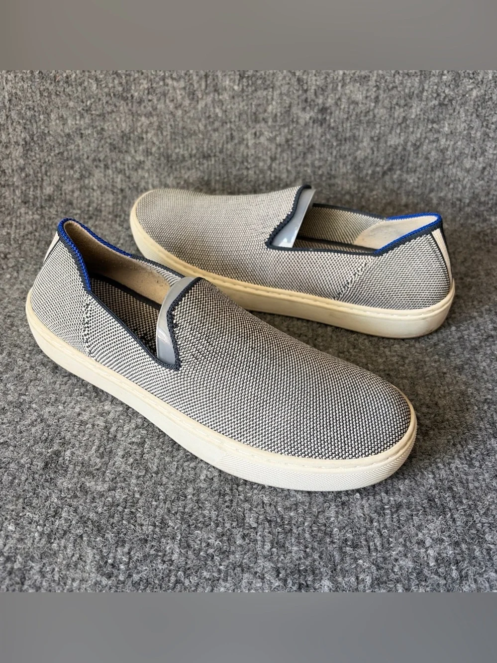 Rothy's‎ Slip-On Knit Flats in Navy and White with Blue Trim